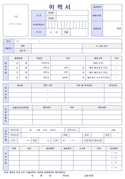 이력서 양식 상세형