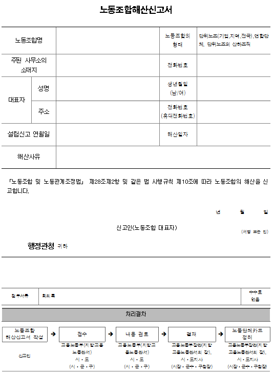 서식7_노동조합해산신고서