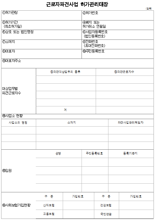 서식4_근로자파견사업 허가관리대장