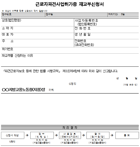 서식5_근로자파견사업허가증 재교부신청서