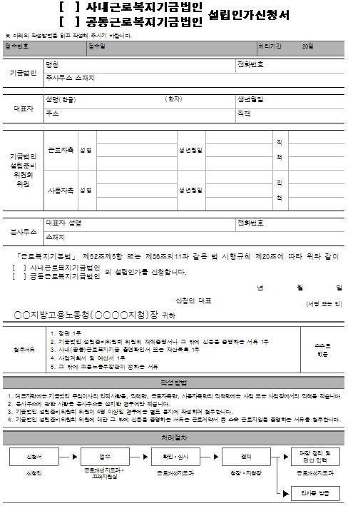 사내근로복지기금법인 공동근로복지기금법인 설립인가신청서