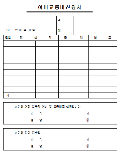 여비 교통비 신청서