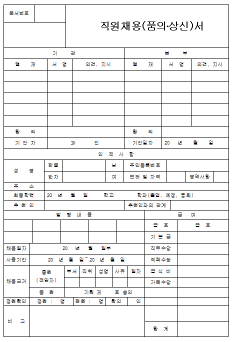 직원채용 품의서 상신서