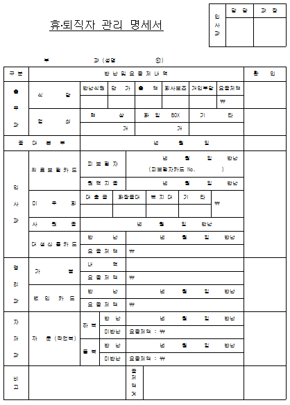 휴직자 퇴직자 관리 명세서